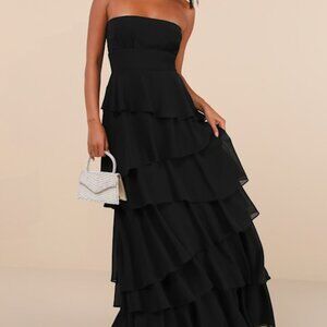 Lulus Black Strapless Tiered Maxi Dress XS – Formal / Gala / Wedding Guest NWT